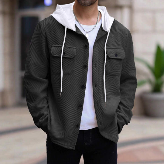 Herren lässige Utility-Jacke mit Kapuze und strukturiertem Muster EB