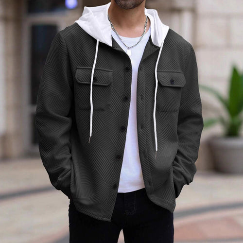 Herren lässige Utility-Jacke mit Kapuze und strukturiertem Muster EB