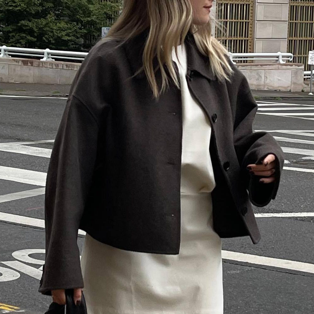Damen oversized Wolljacke mit elegantem Kragen EB