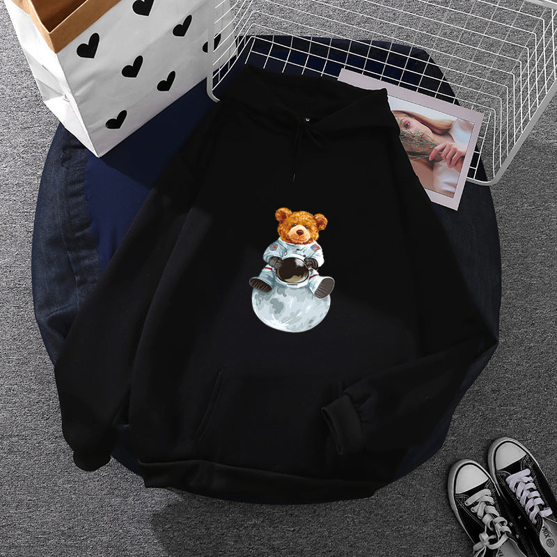 Damen nan weicher Oversize-Kapuzenpullover mit kawaii Pilzfrosch-Print, Kängurutasche und gerippten Bündchen EB