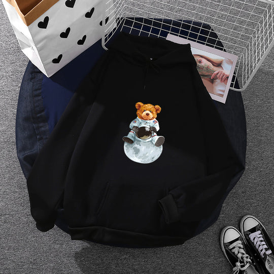Damen nan weicher Oversize-Kapuzenpullover mit kawaii Pilzfrosch-Print, Kängurutasche und gerippten Bündchen EB