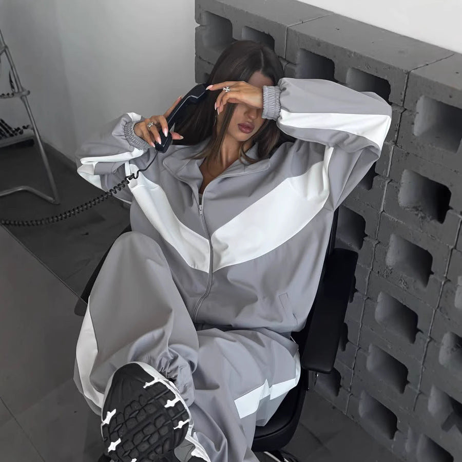 Damen Zweiteiliger Trainingsanzug aus Funktionsstoff mit Zipjacke und weitem Hosenbein EB