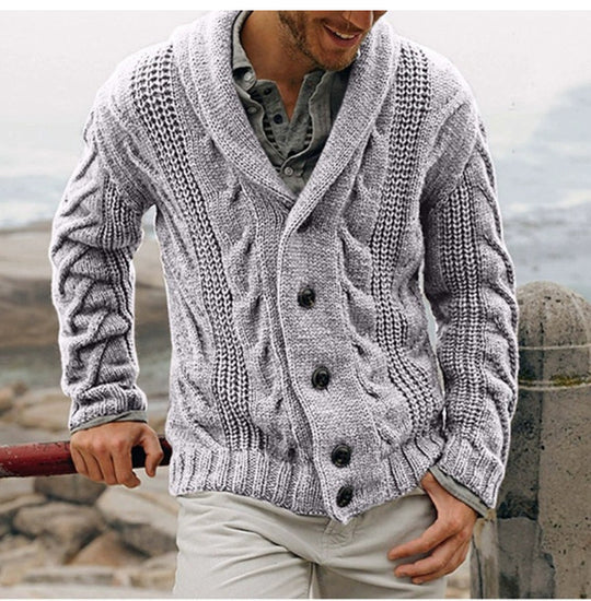 Herren nan grobstrick Cardigan mit Schalkragen und Zopfmuster EB