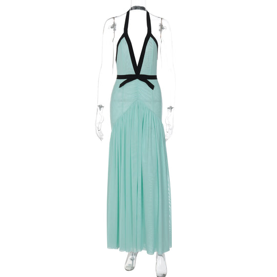 Damen Maxikleid mit tiefem V-Ausschnitt und innovativer Raffung EB