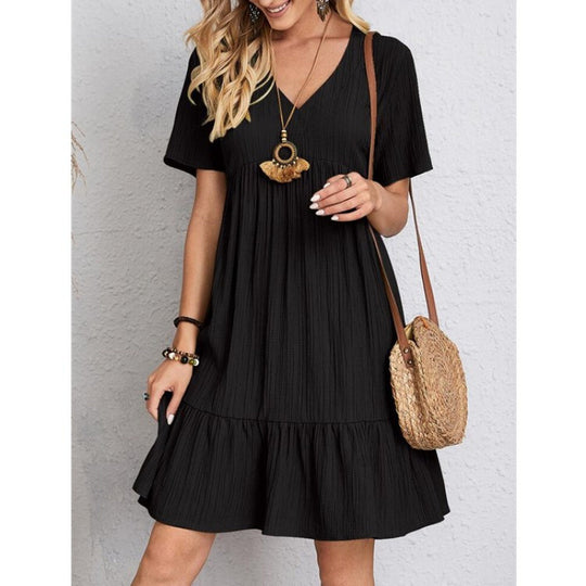 Damen Leichtes V-Ausschnitt Kleid mit schwingendem Rock EB