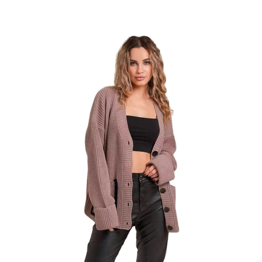 Damen lässiger Strickcardigan mit kontrastierenden Taschen und klassischen Knopfdetail EB