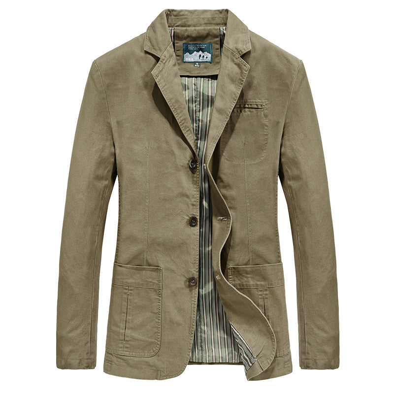 Herren Baumwoll-Canvas Sakko im Casual-Field-Stil mit gestreiftem Innenfutter und aufgesetzten Taschen EB