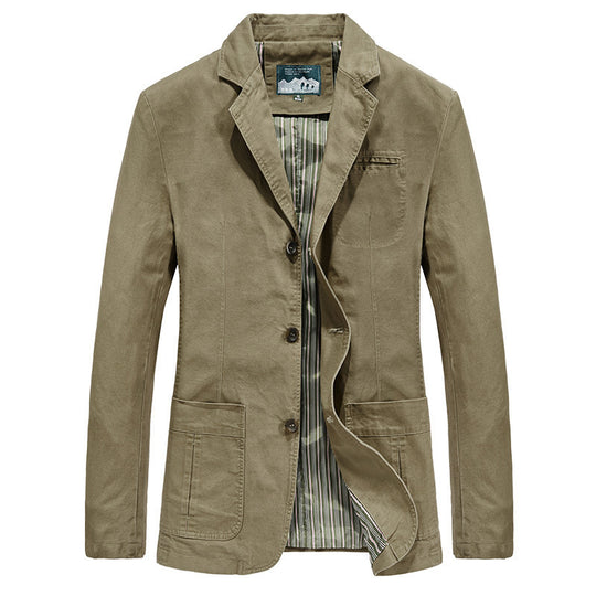 Herren Baumwoll-Canvas Sakko im Casual-Field-Stil mit gestreiftem Innenfutter und aufgesetzten Taschen EB