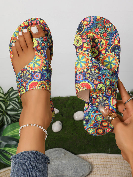 Damen modische Zehentrenner-Sandalen mit buntem Paisleymuster EB