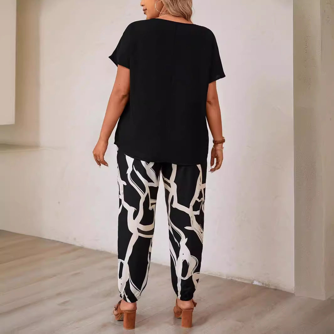 Damen lässiges Set aus Oberteil und Jogginghose mit floralem Muster EB
