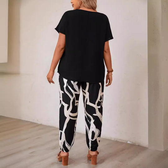 Damen lässiges Set aus Oberteil und Jogginghose mit floralem Muster EB