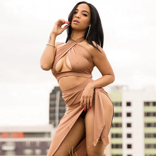 Damen Edles Crop-Top und Maxiröcke Set EB