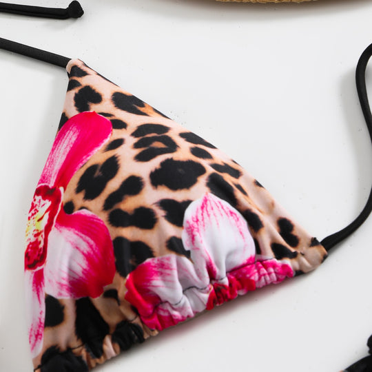 Damen Triangel-Bikini mit floralem und animalischem Druck EB