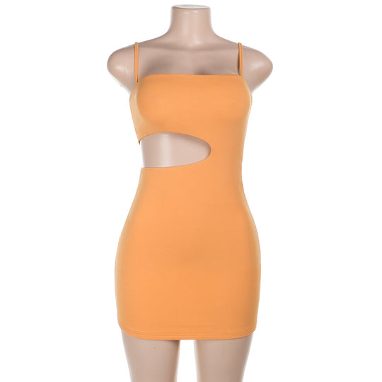 Damen figurbetontes Minikleid mit Cut-Out-Design und schmalen Spaghettiträgern EB