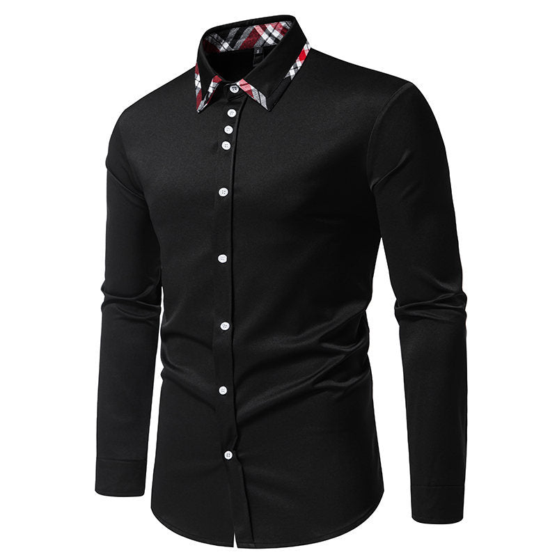 Herren elegantes Langarmhemd mit kontrastierenden Karodetails EB