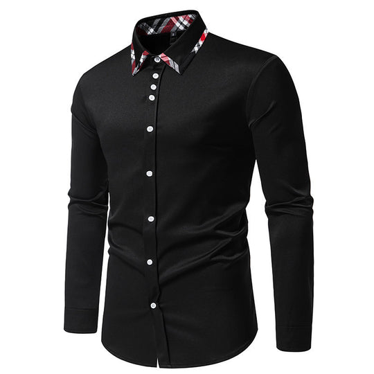 Herren elegantes Langarmhemd mit kontrastierenden Karodetails EB