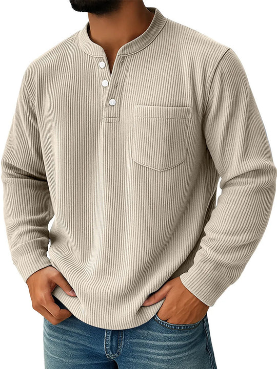 Herren nan thermisches Waffelstrick-Henleyshirt mit Stehkragen Brusttasche und geripptem Komfortschnitt EB