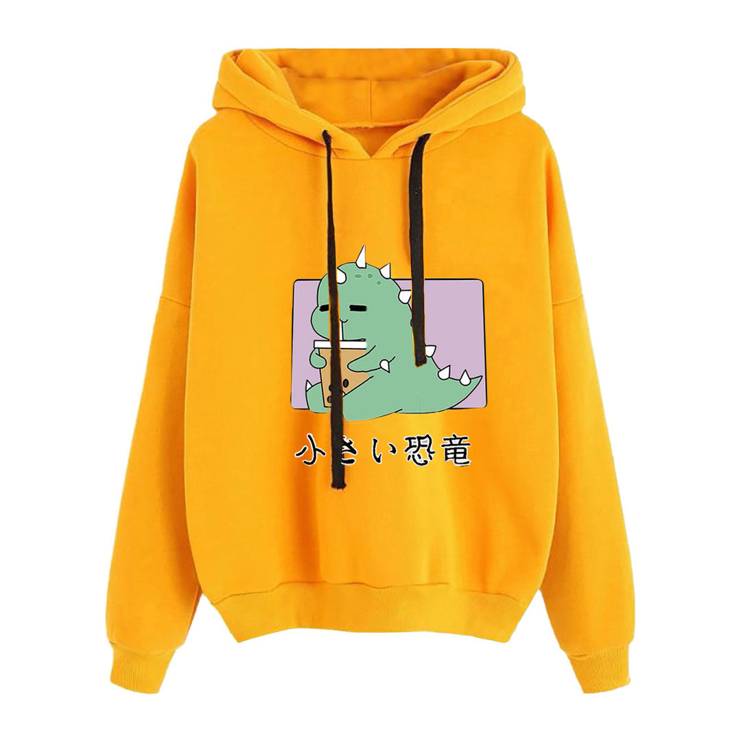 Damen nan kurz geschnittener Cropped-Kapuzenpullover mit niedlicher Frosch-Illustration und verstellbarer Kapuze EB