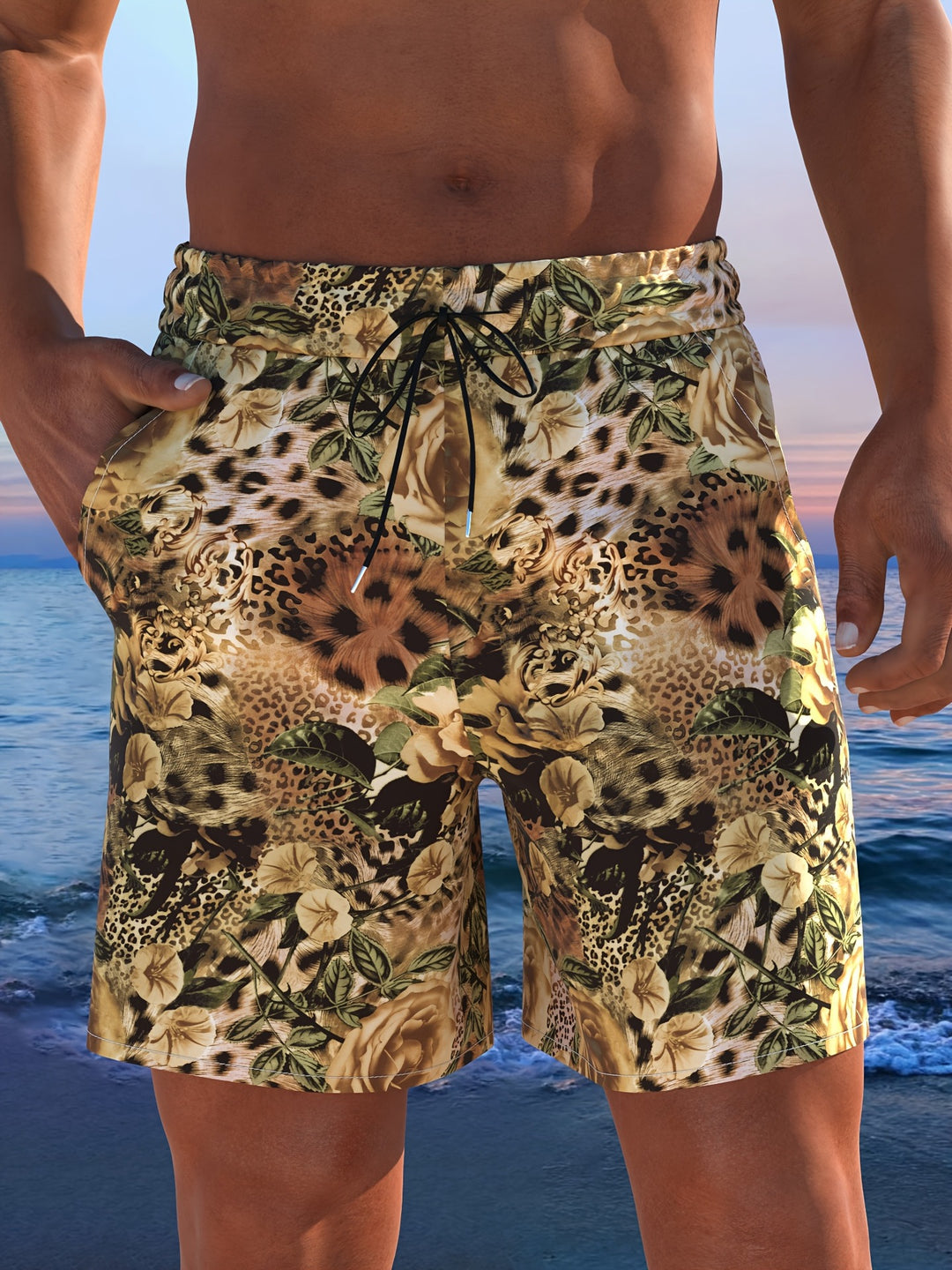 Herren Badeshorts mit animalischem Muster und elastischem Bund EB