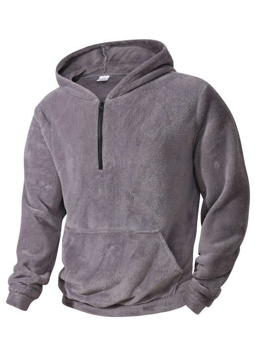 Herren nan kuscheliger Microfleece-Hoodie mit Halbzip, Kapuze und Kängurutasche EB