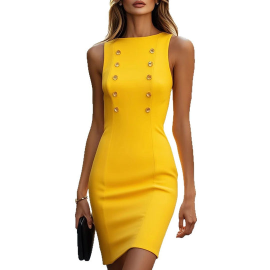 Damen Figurbetontes Cocktailkleid mit eleganten Knopfdetails EB