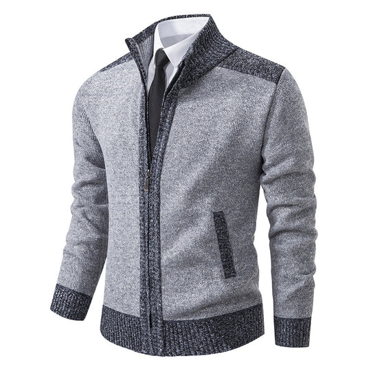 Herren elegante Strickjacke mit modernem Reißverschluss und hohem Kragen EB