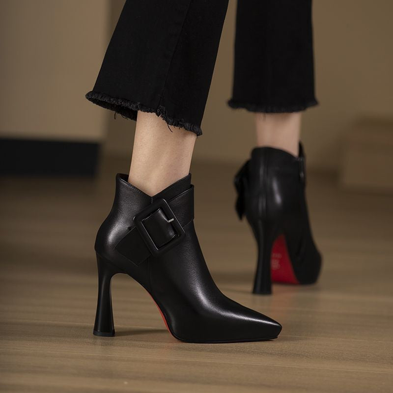 Damen elegante Ankle Boots mit modischer Schnalle und stilvollem Absatz EB