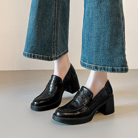 Damen Elegante Loafers mit Blockabsatz EB