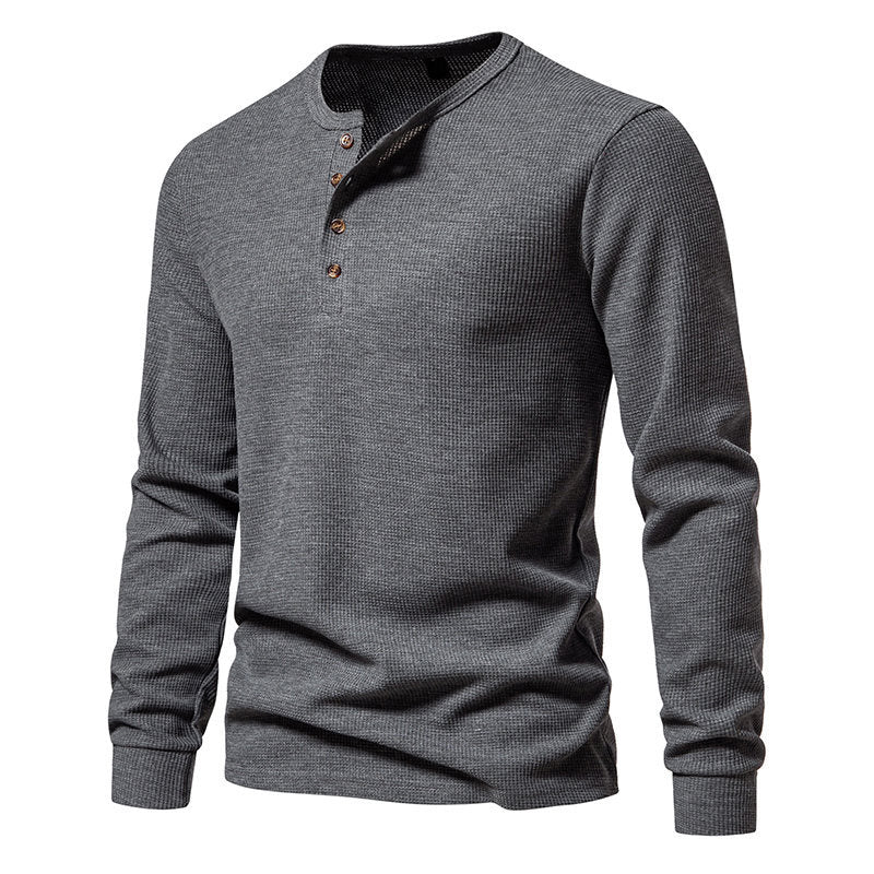 Herren Langarmshirt mit Knopfleiste und strukturiertem Design EB