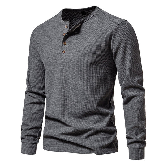 Herren Langarmshirt mit Knopfleiste und strukturiertem Design EB