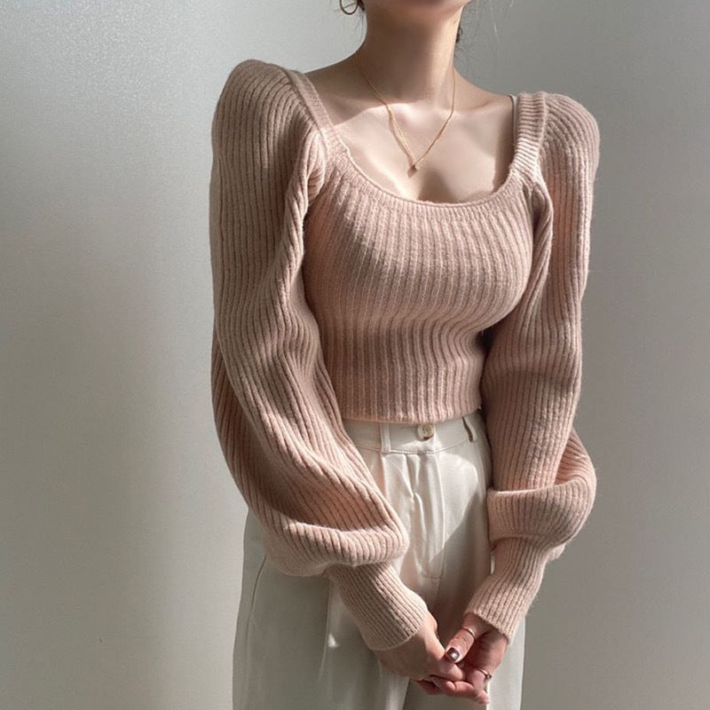 Damen Feinstrickpullover mit modernem Quadrat-Ausschnitt und weit geschnittenen Ärmeln EB