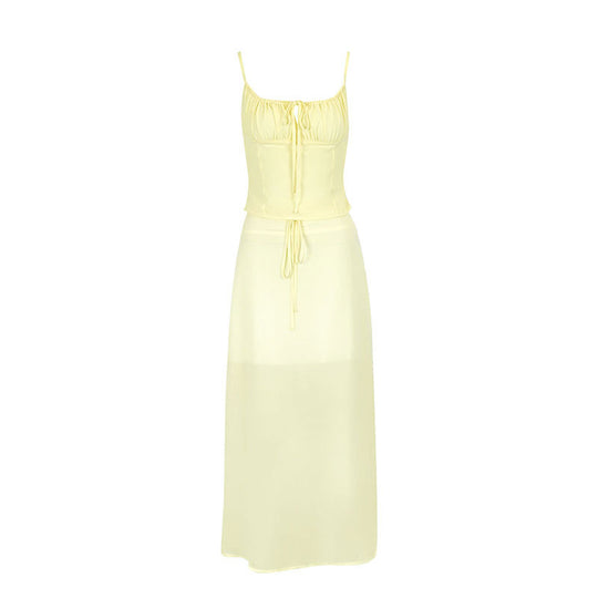 Damen Maxikleid mit verstellbaren Spaghettiträgern und raffiniertem Wickeldetail EB