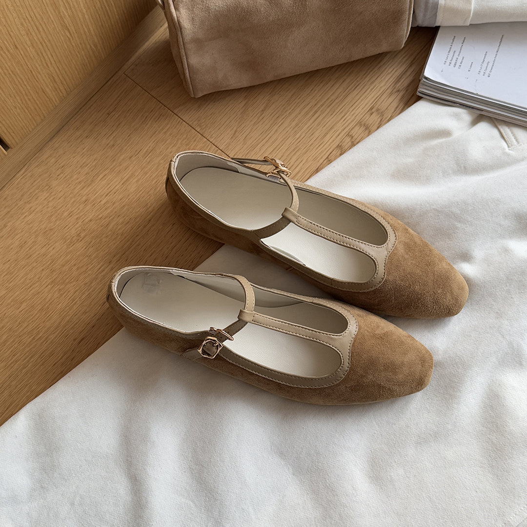 Damen Elegante Mary Jane Ballerinas aus hochwertigem Wildleder mit verstellbarem Riemchen EB