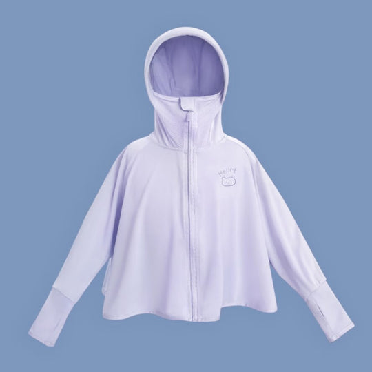 Unisex nan ultraleichte Kinder-Sonnenschutzjacke mit Kapuze, Reißverschluss, Meshfutter und Bärenstickerei  EB