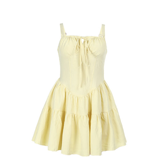 Damen verspieltes Mini-Kleid mit lässigem Schnitt und Rüschendetails EB