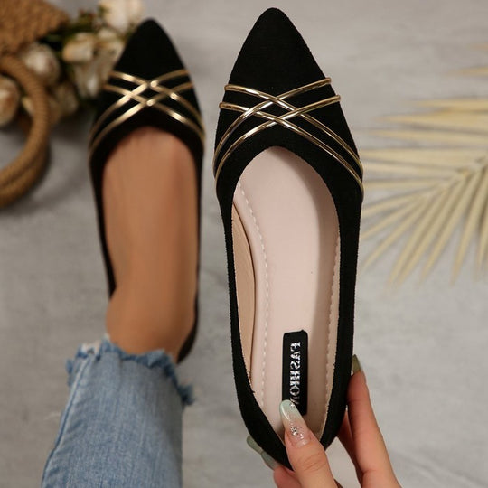 Damen elegante Ballerinas mit geschmackvollen Goldakzenten EB