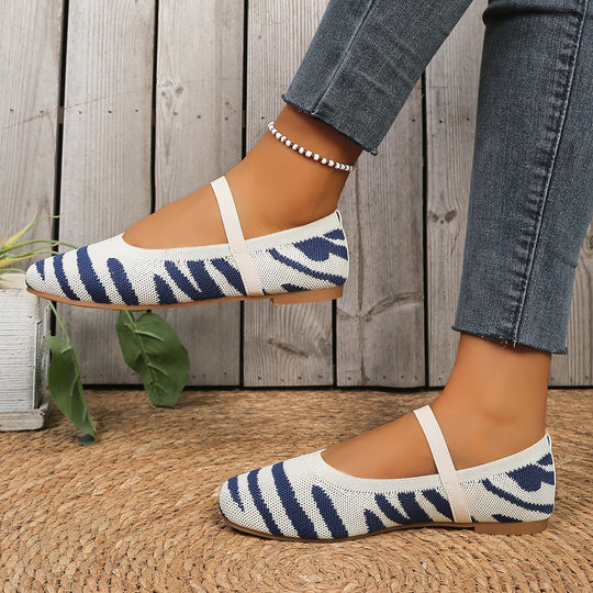 Damen Bequeme Ballerinas mit elastischer Riemchenverbindung und modischem Zebra-Design EB