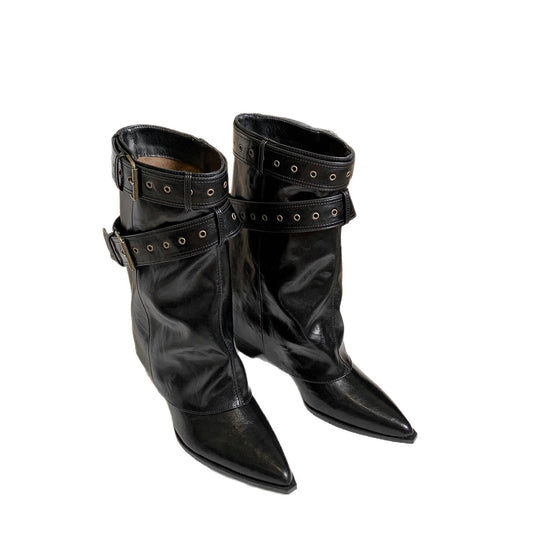 Damen Stiefeletten mit modischem Riemen und elegantem Blockabsatz EB