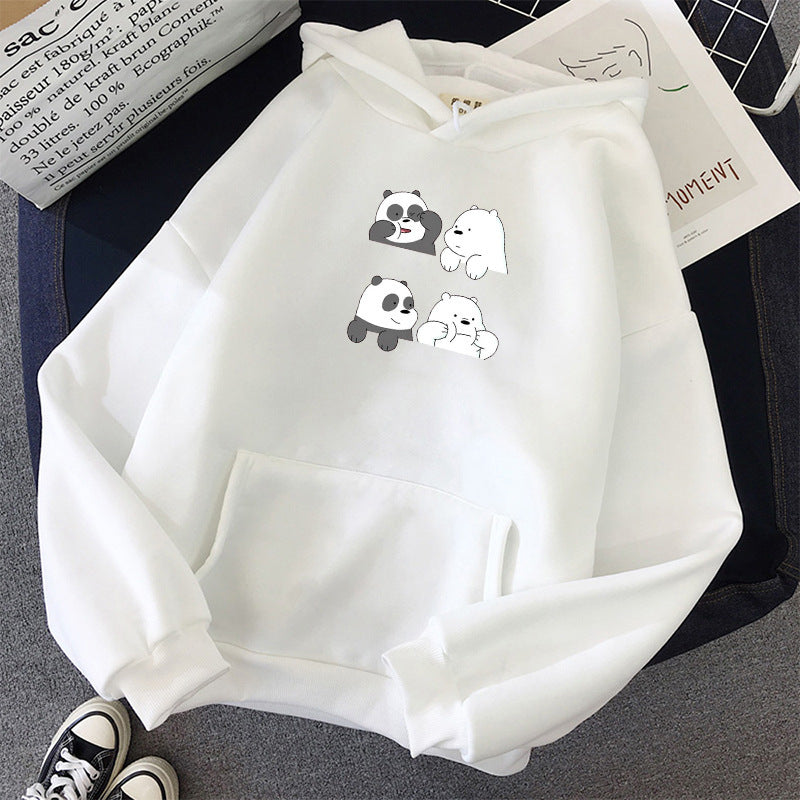 Unisex nan Kapuzenpullover mit niedlichem Comic-Tierprint, Kängurutasche und weichem Fleece-Innenfutter EB