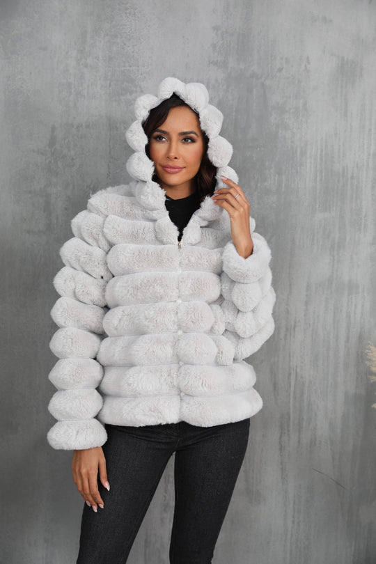 Damen Modische Kapuzenjacke aus Kunstfell mit strukturiertem Muster EB