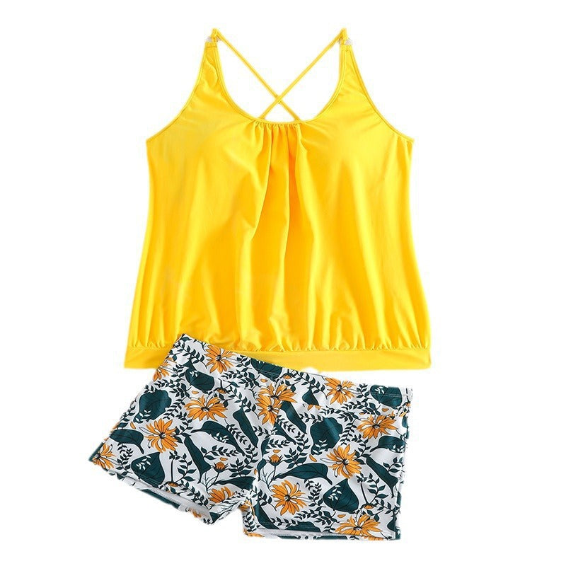 Damen Tankini-Set mit floralem Rüschenoberteil und sportlichem Hosen EB