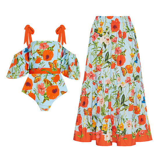 Damen Badeanzug- und Rock-Set mit floralem Design EB