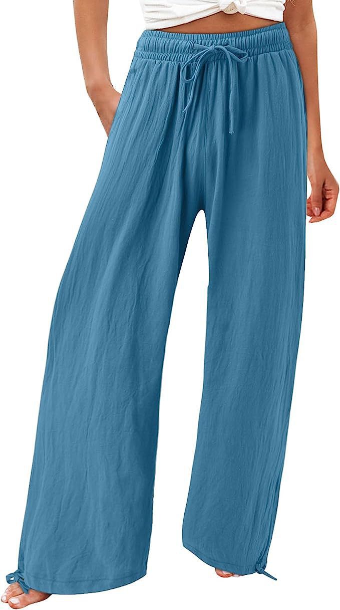 Damen lässige weit geschnittene Sommerhose mit elastischem Bund und praktischen Seitentaschen EB