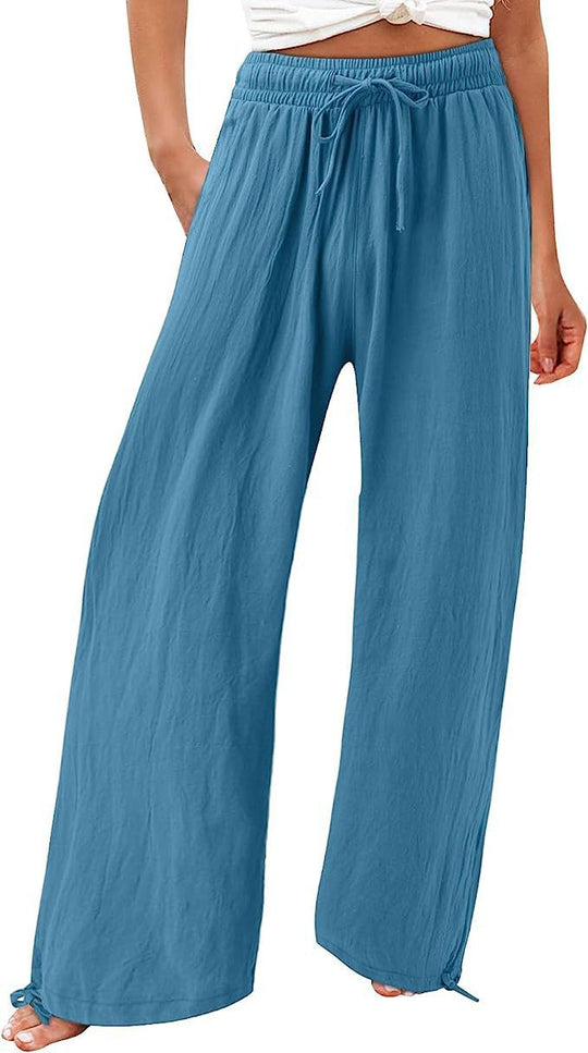 Damen lässige weit geschnittene Sommerhose mit elastischem Bund und praktischen Seitentaschen EB