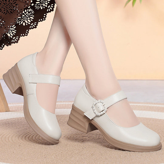 Damen Klassische Mary Jane Ballerinas mit modischem Riemen und komfortablem Blockabsatz EB