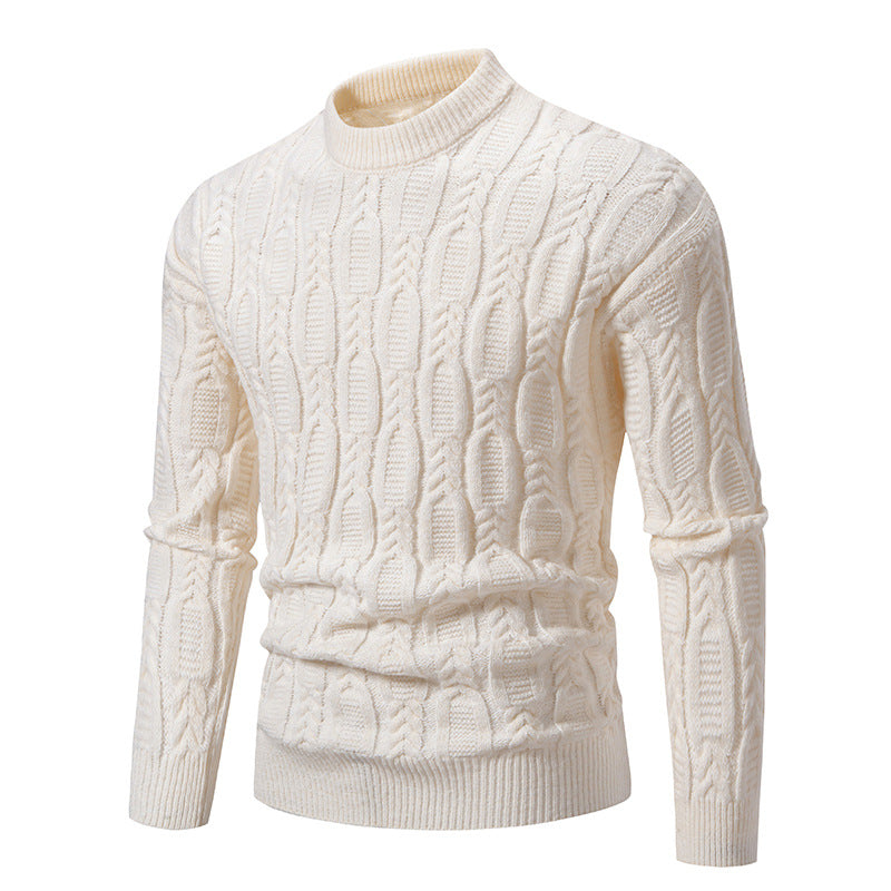 Herren Grobstrickpullover mit modernem Zopfmuster und Rundhalsausschnitt EB