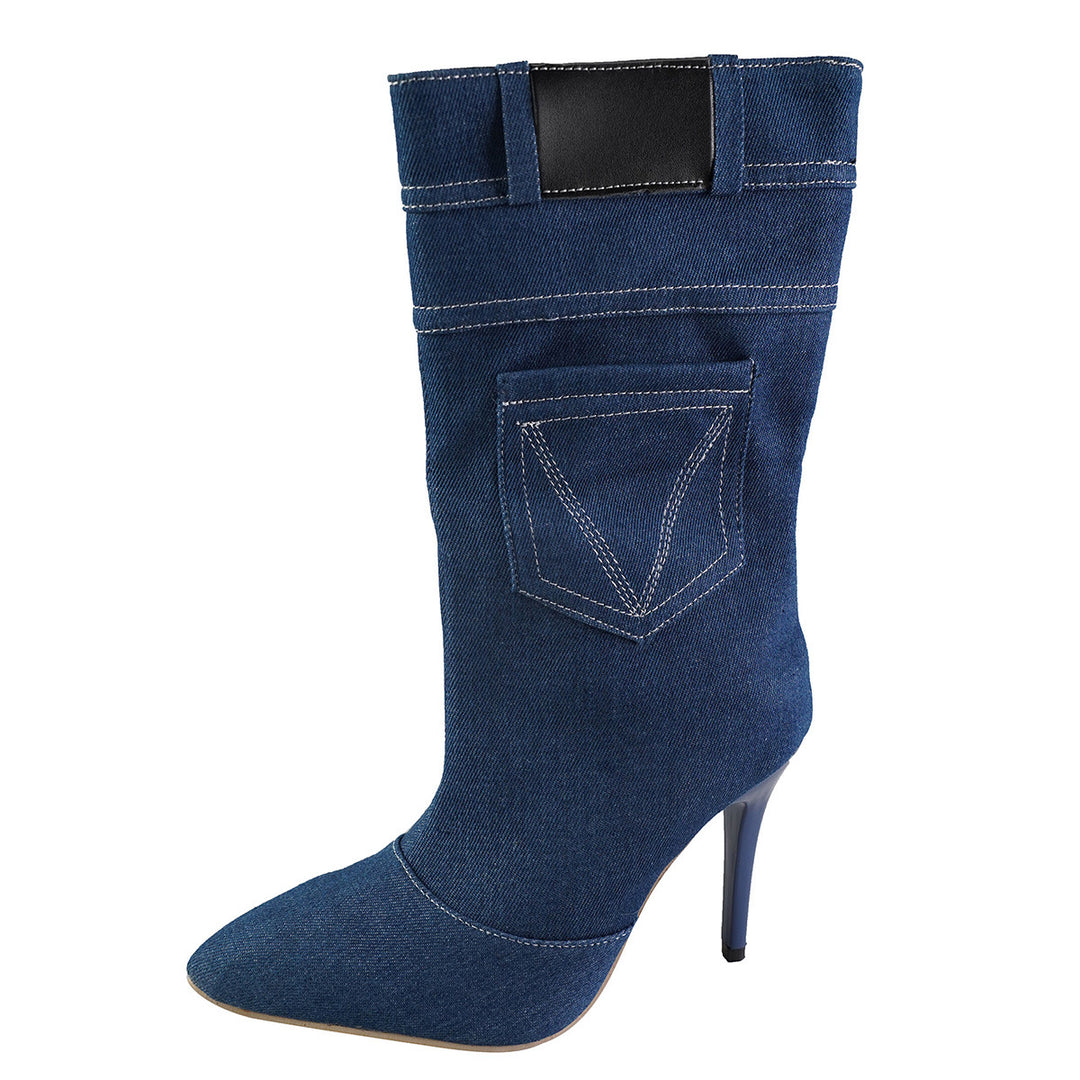 Damen Overknee-Stiefel aus hochwertigem Denim mit elegantem Absatz EB