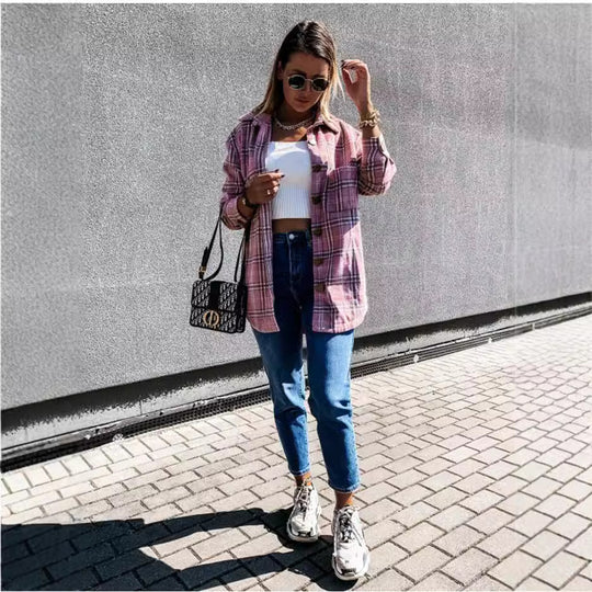 Damen Karomuster Überhemdjacke EB