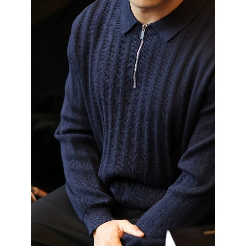 Herren Strickpullover mit Kragen und praktischem Reißverschluss EB