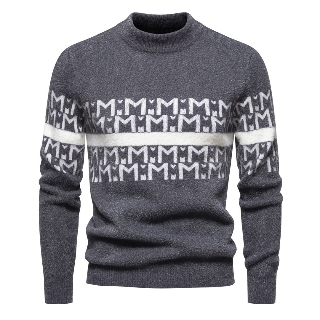 Herren Strickpullover mit modernem Zopfmuster und hohem Stehkragen EB